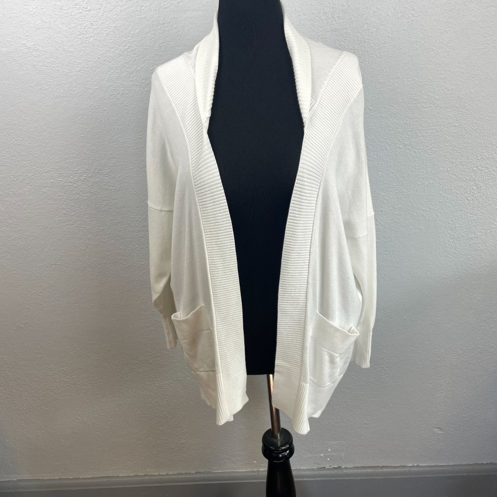 CAbi Women's White Day Sweater 3/4 Sleeve Open Cardigan Size S